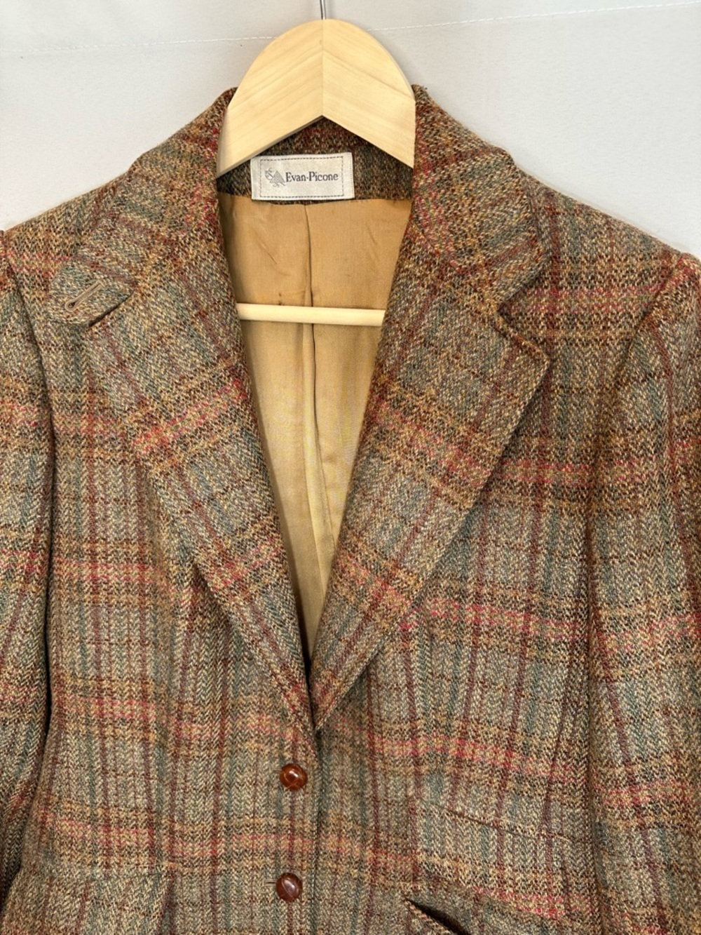 Evan Picone Women Size L Plaid Notch-Lapel Blazer 60% Wool 40% Silk Preppy VTG - Picture 3 of 9